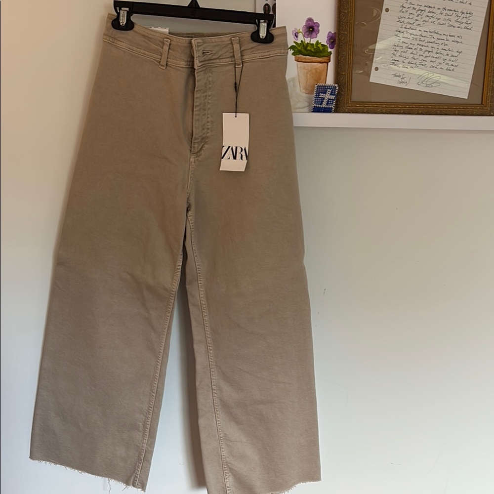 Zara Tan Flare Wide Leg Jeans High-Waisted